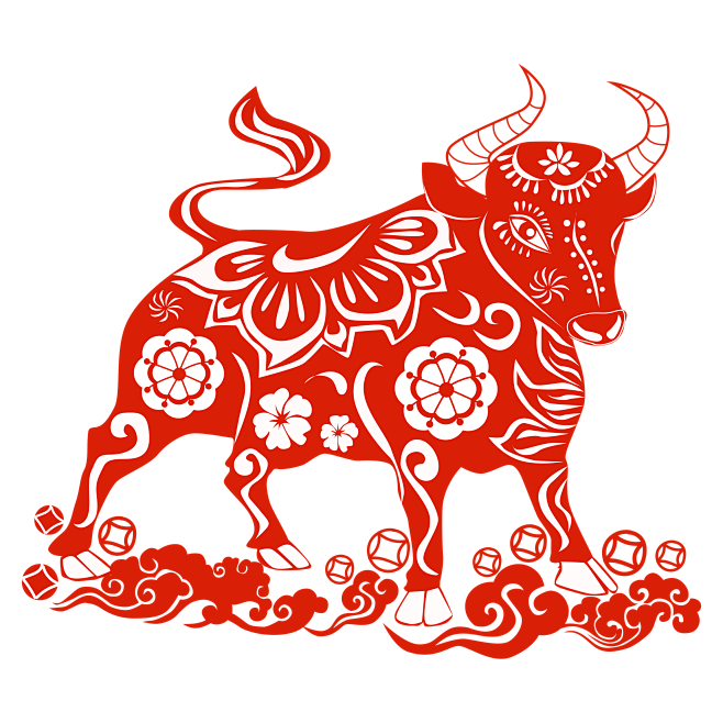 新年剪纸牛矢量图