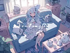 横屏壁纸 治愈系 粉蓝色系 温柔女孩子