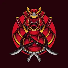 日本武士武将盔甲头盔日式插画矢量图设计素材