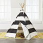 Black Stripe Teepee : Our black and white teepee is designed to match all types of home decor.  This striped play teepee is constructed from durable cotton canvas and bamboo. 