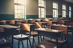 阶梯教室课桌椅场景摄影图