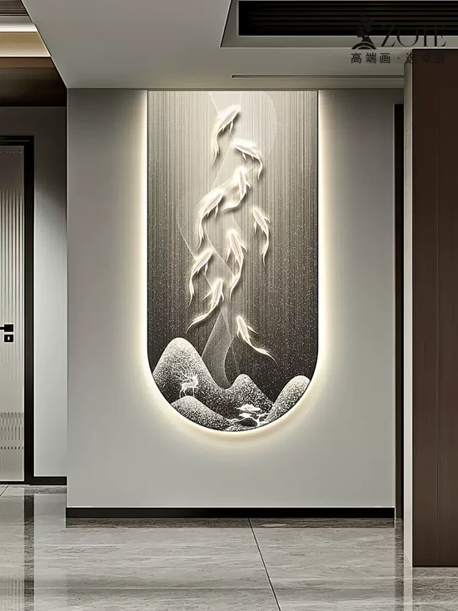 九鱼图入户玄关装饰画创意现代简约客厅走廊...
