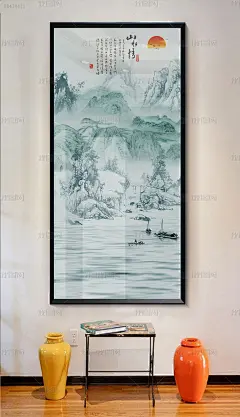 新中式山水水墨水彩抽象玄关山水情