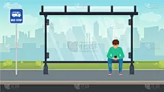寂寞,青年男人,公共汽车站,巴士,商务,男人,图像,坐,做