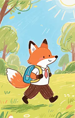 卡通小狐狸童趣插画