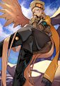 Anime 1446x2048 anime anime girls digital art artwork 2D portrait display vertical Millia Rage Guilty Gear Guilty Gear Xrd yoshi55level low-angle uniform pantihose hat wings blonde long hair blue eyes ushanka legs crossed