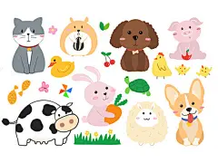手绘卡通动物素材原创插画海报