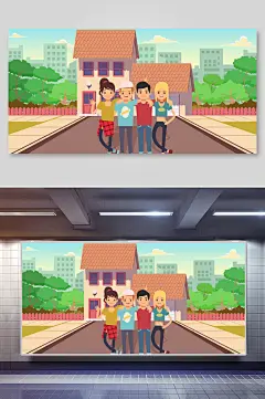 手绘清新高端大气素雅校园生活插画