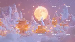 C4D国风中国节日节气紫色国庆兔子灯笼场景