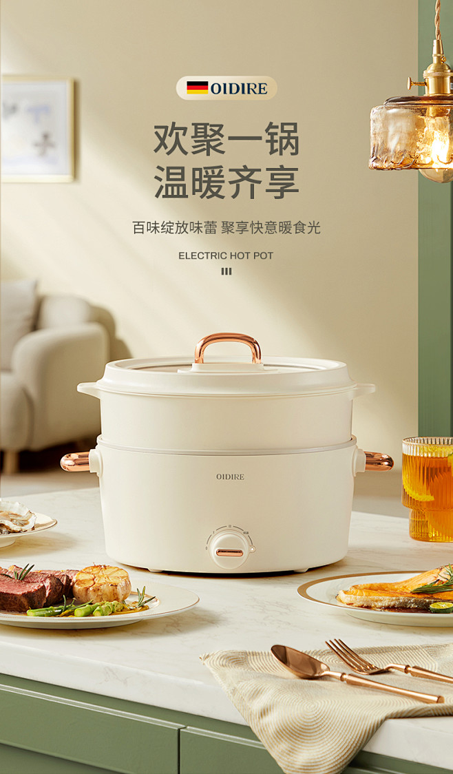 德国OIDIRE电煮锅家用煎蒸煮炖专用多...