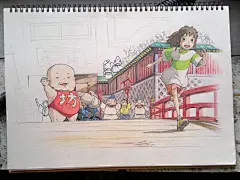 回家 -------（千与千寻）手绘彩铅（附步骤）_宫崎骏吧_百度贴吧