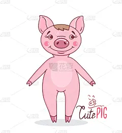 猪,卡通,高雅,可爱的,请柬,对称,玩具,小的,问候,爱
