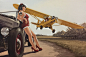 road, girl, figure, hot rod, pin-up, fly by, Piper Cub