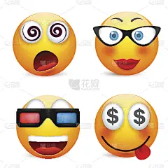 蓝眼睛的笑脸，表情包。黄脸带着情绪。面部表情。3 d现实emoji。伤心,高兴,生气的脸。有趣的卡通