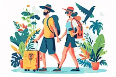 扁平风旅游手绘山野插画