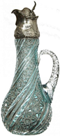 CLARET JUG - Embossed Gorham Sterling Spout With Hinged Lid-Pattern Cut Handle-Modified Russian, Zipper & Pillar Swirl Motif Attributed To J. Hoare@北坤人素材