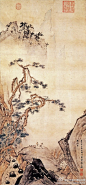 【國畫722】明 周 臣《松泉詩思圖》—— 紙本設色，現藏台北故宮博物院。