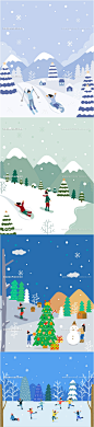 冬季户外滑雪滑冰运动雪景场景插画海报背景ai矢量设计模板素材-淘宝网