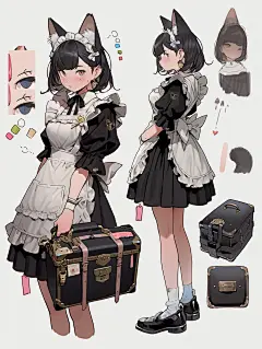 二次元人物设定 猫女仆 女巫 牛奶少女卡通动漫人物插画临摹素材 ai绘画 游戏概念设计-淘宝网