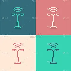 流行艺术线智能路灯系统图标孤立的颜色背景。物联网概念与无线连接。向量