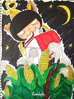 lovekoki  的插画 玉米地的思念.