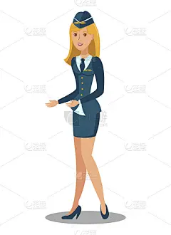 女乘务员平面矢量插图