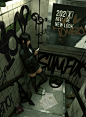Anime 3016x4096 original characters anime girls 2D GUWEIZ Z.W. Gu digital art thighs school uniform long hair Japanese clothes black hair smartphone graffiti underground small boobs black stockings weapon JK black eyes vertical anime high angle