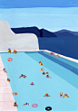 By The Pool · Miss Moss : Joanne Ho is an artist from New Zealand whose favourite subject to paint is water: lakes, pools, the ocean… she did an entire illustrative series of swimming pools which i love.