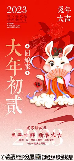 qq282753422023新年春节国潮手绘兔年可爱兔年俗海报 (3)