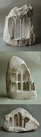 New Miniature Architectural Structures Carved Into Raw Stone by Matthew Simmonds: 