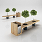 Wooden Eco Design Bench with Integrated Trash Bin 3D Model .max .obj .3ds .c4d