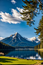 自然山水静谧湖泊风景摄影图