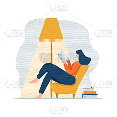 女人,书,舒服,青年人,专业人员,扶手椅,盘着腿坐,坐,读书,休闲
