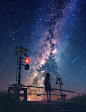 动漫1844 x2400银河情感夜空交通灯夜空明星动漫少女独自在户外 _场景っ.....天空づ_T2019326 #率叶插件，让花瓣网更好用_http://jiuxihuan.net/lvye/#