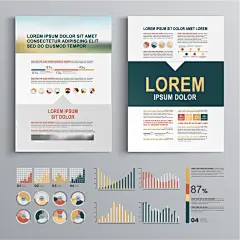商务数据宣传单设计、数据统计图、商务、灰色背景、扇形统计图、画册、封面、AI矢量图、白色背景、格子图-宣传单页/画册-AI矢量图/EPS矢量图--图尊网_创意插画设计平台_插画素材_精品设计灵感图库_卡通素材_扁平清新时尚