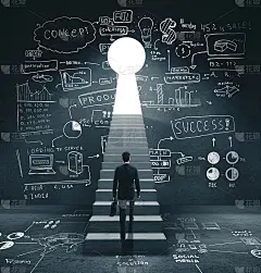 商人爬上楼梯，画商业素描