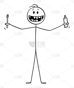 绘画插图,卡通,男人,牙刷,牙膏,矢量,手,牙齿,胶水,微笑