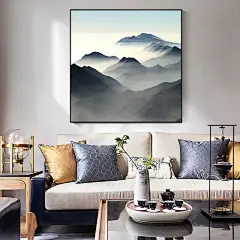 纯手绘油画层峦叠山客厅玄关装饰画新中式挂画沙发背景墙壁画书房-tmall.com天猫