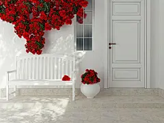 紧闭着的房门与鲜花长椅44715_建筑家居装饰_城市建筑类_图库壁纸_联盟素材