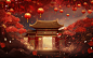 古风建筑灯笼建筑背景新年背景素材图片