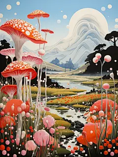 富有想象力的奇幻风景插画海报金黄色