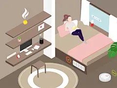 智能家居客厅立体图UI设计作品扁平化插画首页素材资源模板下载