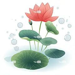 荷花荷叶荷塘插画手绘唯美