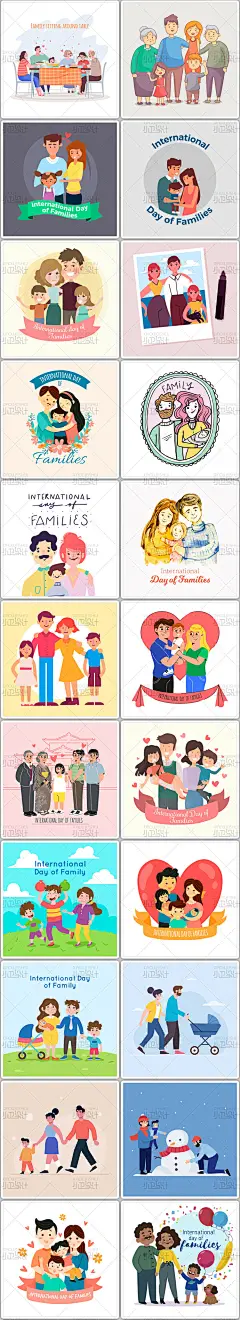 69套家庭全家福插画卡通扁平父母子女夫妻祖孙三代ai矢量设计素材-淘宝网