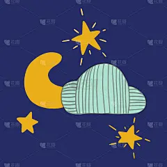 Cute vector illustration with stars, moon, cloud. 
