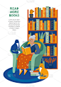 图书馆,椅子,绘画插图,书,祖母,老年女人,舒服,猫,老年人,读书