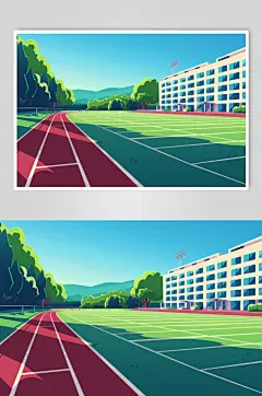 AI数字艺术扁平风校园球场操场插画-众图网