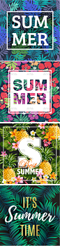 夏季元素 海报 背景 素材 卡片 贺卡 设计 手绘 树叶 花朵 花纹 纹理 排版 时尚 流行 小清新 装饰 撞色 吸引 艳丽 日系 韩系
