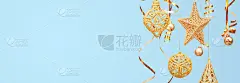 圣诞快乐明信片横幅，装饰在蓝色的背景