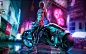 壁纸 赛博朋克 2077，城市，女孩，摩托车